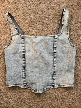 Amazon Light Blue Denim Crop Tank Top - Womens